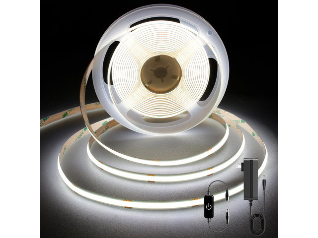 COB LED Strip 5m,16.4ft LED Strip Lights,Touch Dimmable LED Strips,CRI90+,6000K Daylight White LED Tape Lights,1600LEDs,24V cob led,Indoor for...