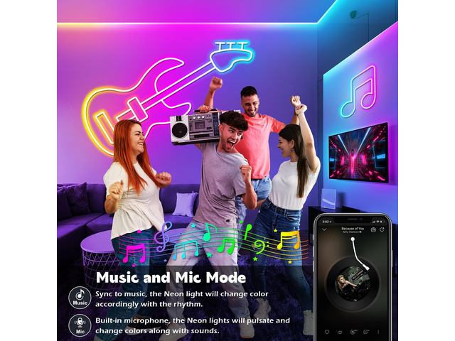 20Ft LED neon Lights with Remote APP Control IP65 Waterproof Flexible Neon Strip Lights 24V RGB Rope Lights for Bedroom Room Outdoors Décor