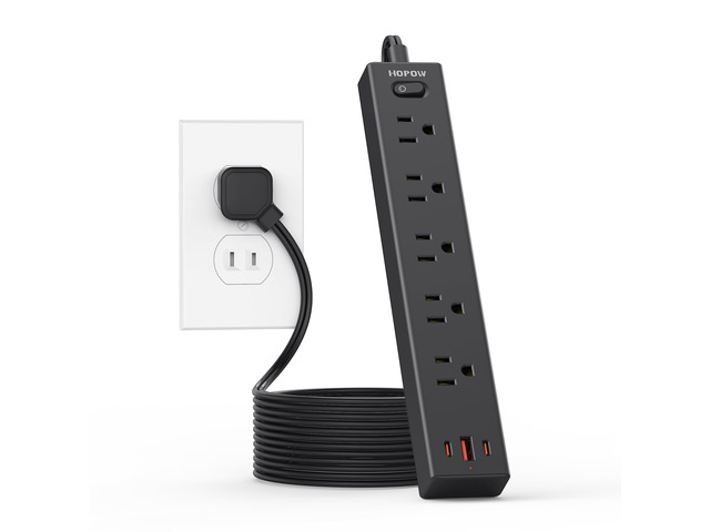5 Outlets 2 Prong Power Strip with 3USB, 6FT Extension Cord for Old House 1700 Joules, Wall Mountable, Flat Plug, 2 Prong to 3 Prong Outlet...