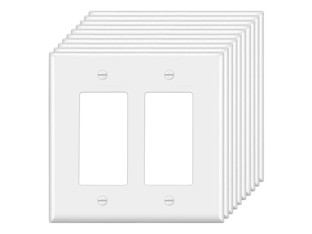 [10 Pack] Decorator Wall Plate, 2 Gang Standard Size Outlet Cover for GFCI and USB Receptacles, H4.53 x W4.57, Unbreakable Polycarbonate Material,...