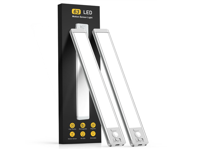 Under Cabinet Lighting, 14.7' Rechargeable Motion Sensor Light Indoor, 2 Pack Magnetic Dimmable Closet Lights, Wireless Under Counter Lights for...