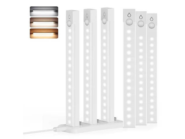 8Inch Under Cabinet Lighting Rechargeable with Charge Station, 6Pack Motion Sensor Light Indoor 3 Color Dimmable Closet Light Battery Operated,...