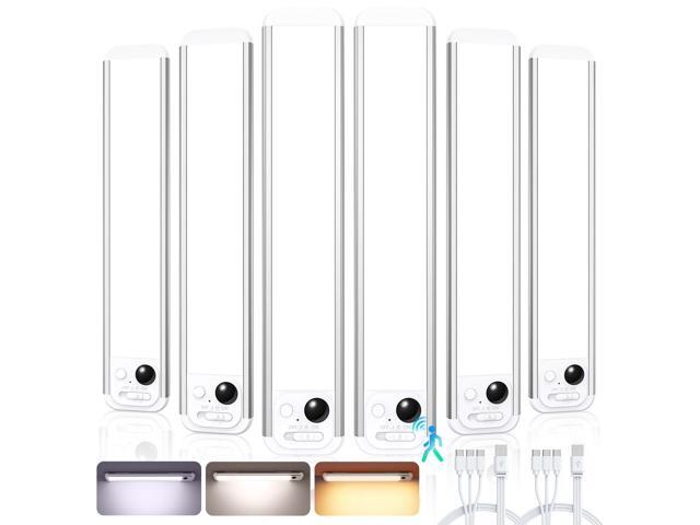 8.5' Under Cabinet Lighting 6 Pack, 3 Colors Closet Lights 48 LED Rechargeable Motion Sensor Light Indoor, Dimmable Under Counter Lights,...