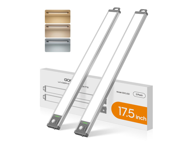 17.5inch Under Cabinet Lighting, 4500Mah Motion Sensor Light Indoor, 2 Pack Rechargeable Battery Operated Under Cabinet Lights, 3Color Temps,...