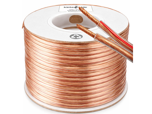 Cable 100ft 12-Gauge Audio Stereo Speaker Wire 30.48 Meters 2 Conductor Polarity Marked Clear PVC, CCA, Spool in Box, for Home Theater, HiFi,...
