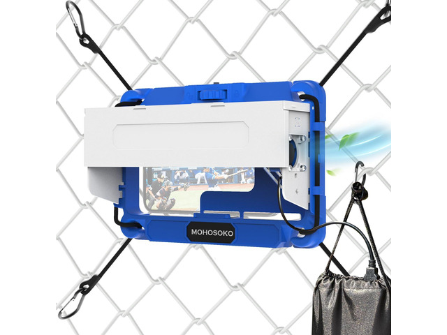 Phone Fence Mount with Shade & Cooling Fan - Foldable Game Changer Mounting Kit for iPhone, All-in-One Streaming Kit for Baseball Recording (Blue)