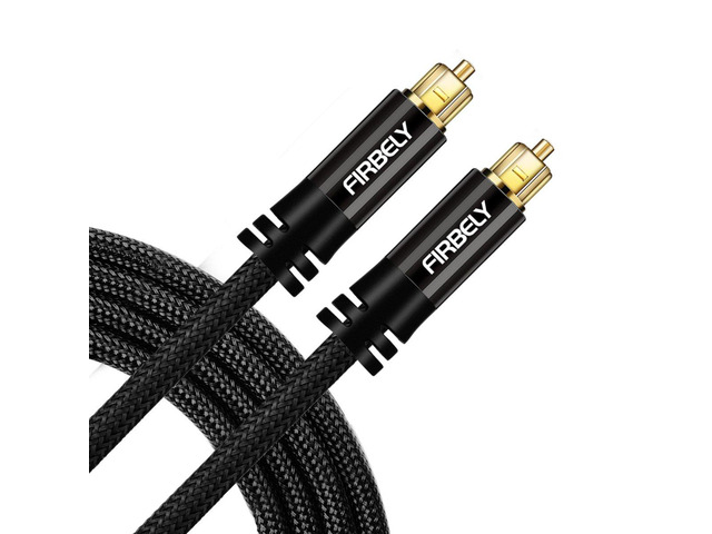 Digital Toslink Cable Optical Audio Cable-S/PDIF Fiber Optic with Metal Connectors Braided Jacket Black Cable for Sound Bar/TV Speakers 8 feet