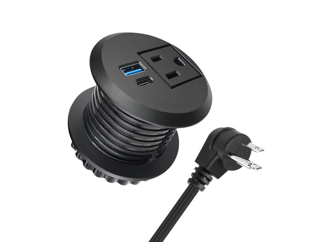 2 inch Desktop Recessed Power Grommet 20W USB C Fast Charge Station ETL Flush Mounted Desk Outlet 1 PD USB-C & 1 QC USB A Ports Flat Plug 6.5 Ft...