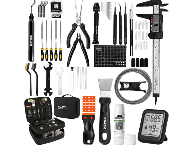 76pcs 3D Printer Tools Kit with Bag, 3D Printer Accessories includes Digital Caliper, Hygrometer, PTFE Tube Kit, Deburring Tool, Scrapers, Nozzle...