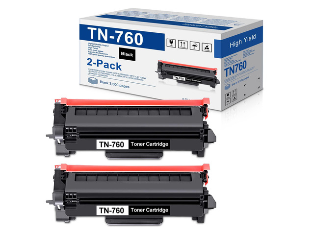 TN760 High-Yield Black Toner Cartridge Twin Pack, TN760 2PK, Replacement for Brother TN-760 TN-730 Toner for HL-L2350DW L2395DW L2390DW L2370DW...