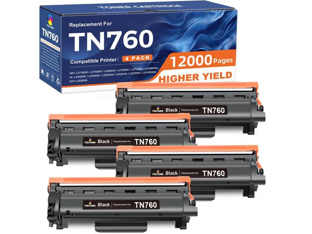 TN760 Toner Compatible Replacement for Brother TN760 TN-760 TN730 TN-730 Compatible for MFC-L2710DW DCP-L2550DW MFC-L2750DW HL-L2395DW HL-L2350DW...