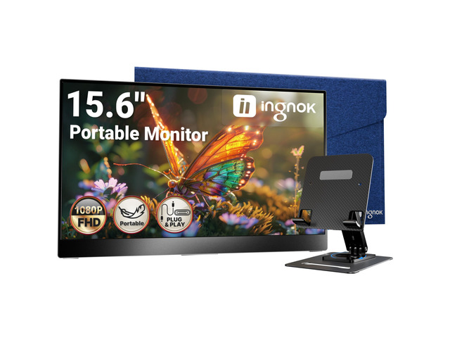 Portable Monitor, Ultra Slim 15.6 Inch FHD IPS Laptop Screen Extender with Adjustable Stand, USB C Compatible, Ideal for Travel and Office