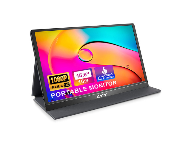 Portable Monitor 15.6'' 1080P FHD USB-C Laptop Monitors w/Smart Cover & Dual Speaker, HDMI Computer Display IPS HDR External Gaming Monitor for PC...