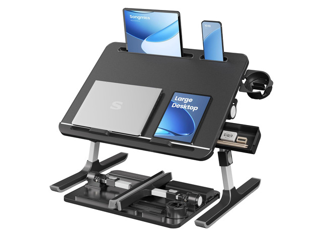 Bed Laptop Desk, Foldable, Adjustable Height, 15.7 x 22 Inches Portable Bed Sofa Table, Large Desktop, 120° Stepless Tilt, Cup Holder, Tray, Ink...