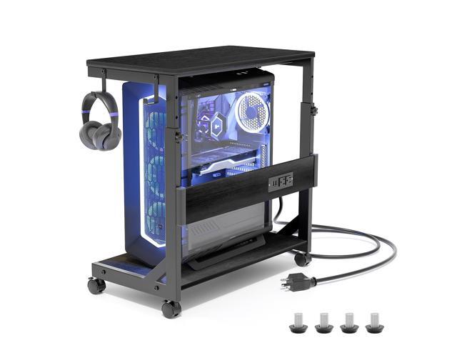 Computer Tower Stand with Charging Station for Full ATX-Case Height Adjustable PC Stand with Wheel, CPU Holder with 2 AC Outlets + 2 USB Ports,... Case