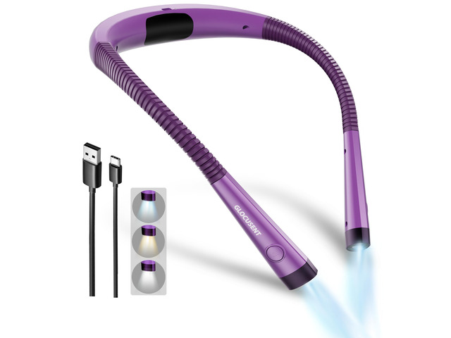 Reading Light,LED Neck Light,80-hr Rechargeable Book Light 3-Color & 6-Brightness,USB-C,Purple Neck Reading Light,Women,...