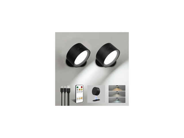 LED Wall Mounted Lights, Rechargeable Wall Sconces, 3 Color Temps, Remote & Touch, 360Â° Rotating and Dimmable for Bedroom, Bedside & Reading...