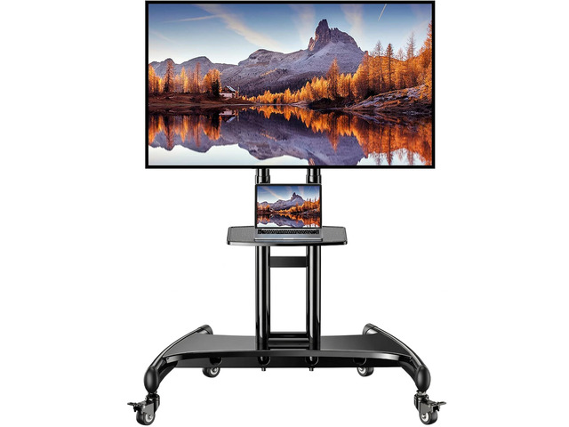 Rolling TV Stand for 32-84 Inch TV, Mobile TV Cart up to 100lbs, Adjustable Height Outdoor TV Cart with Heavy-Duty Base, VESA 600x400mm, Portable...