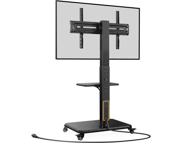 Mobile TV Stand with Power Outlet, Tilt & Swivel Rolling TV Stand for 32-75 inches TVs up to 110 lbs, 12 Height Adjustable Rolling TV Cart with...