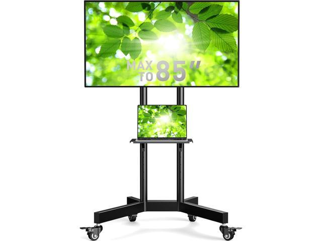 Rolling TV Stand, Mobile TV Stand on Wheels for 32-85 Inch Screens up to 132 lbs, Height Adjustable Mobile TV Cart with Metal Shelf, Rolling TV...