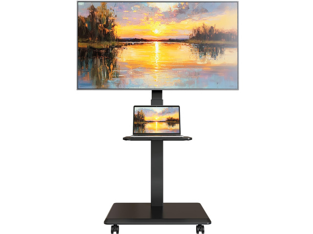 Steel Base Rolling TV Stand for 32-75 inch TVs up to 110 lbs, Black Leveling & Tilt & Swivel Mobile TV Stand, Hidden Wire Management, Height Adjustable...