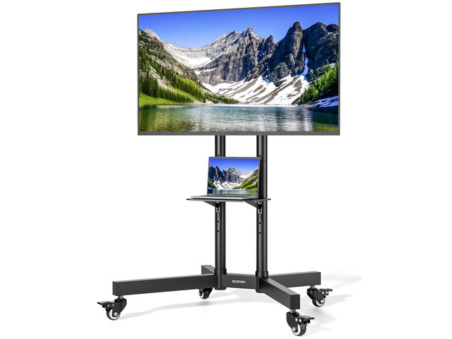 Heavy-Duty Rolling TV Stand for 32-85' TVs, 187 lbs Mobile TV cart, 154 lb TV capacity, 33 lb tray, locking 360° wheels, 3 heights, ±12° tilt and...