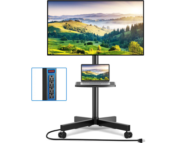 Mobile TV Cart with Power Outlet for 23-65 Inch Screen up to 88 lbs Rolling TV Stand for LCD LED OLED Flat Panel Curved TVs, Height Adjustable...
