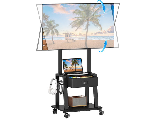 Mobile TV Stand with Drawer for 23-60 Inch TVs,Tilt Rolling TV Cart on Wheels with 2 Shelves Adjustable Height Portable TV Stand for Bedroom/Living...