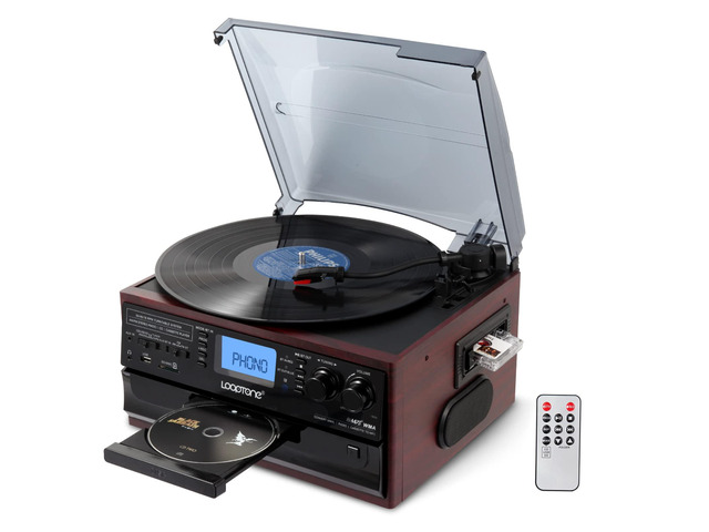 10 in 1 Bluetooth Turntable,3 Speed Vinyl Record Player, CD Cassette Player Bluetooth In Out Speaker,Retro AM/FM Radio for Home,2 Built in...