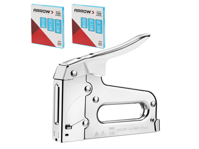 T50 Heavy Duty Staple Gun Kit with 3750 Pieces T50 Staples All Chrome Steel Stapler with 3750 Pieces T50 1/4', 3/8', 1/2' Staples, for Upholstery...