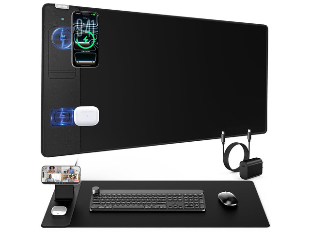 Wireless Charging Mouse Pad with Magnetic Phone Stand, 31.5'x15.8' Large Waterproof Mousepad Desk Mat, Smooth Glide, Stitched Edge, Non-Slip Rubber...