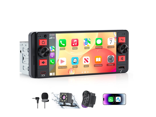 Single Din Car Stereo with Wireless Apple CarPlay and Android Auto, Single Din Touchscreen Radio Incell UHD Car Radio with 1080P Backup Camera,...
