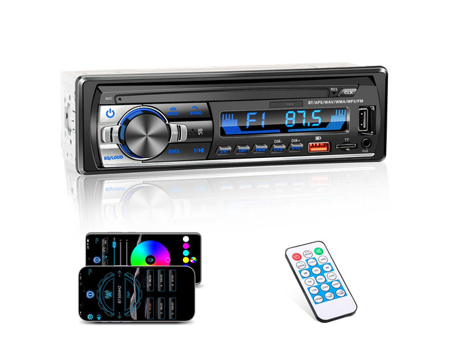 Single DIN Car Stereo Bluetooth, Handsfree & App Control, 4X50W FM/USB/AUX/MP3/EQ, 7 Color LED, App-Controlled Digital Media Receiver (No CD/DVD)