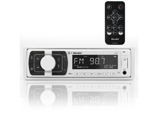 240W Bluetooth Marine Stereo Receiver - Single DIN in-Dash AM/FM Radio with USB/AUX/MP3/Built-in Mic for Wireless Music Streaming & Hands-Free...