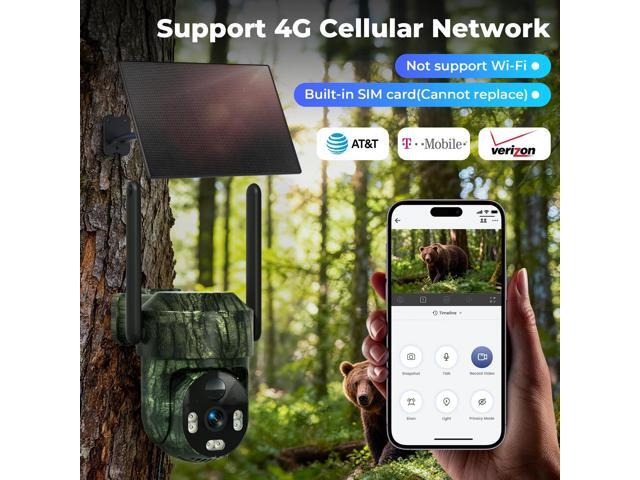 4G LTE Cellular Trail Camera AI Solar Powered - 4K Hunting Camera with Night Vision, Motion Activated Wireless Outdoor Game Camera for Remote...