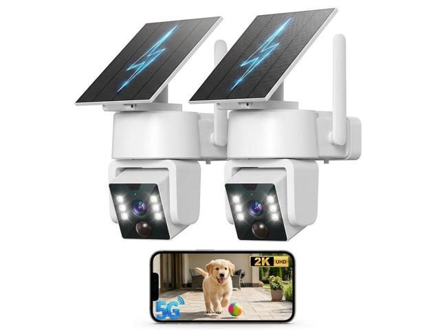 2PCK Wireless Outdoor Security Camera - 5G & 2.4G Wi-Fi Outdoor Camera, 2K Pan/Tilt 360° View, Solar/Battery Powered, PIR Human Detection, Color...