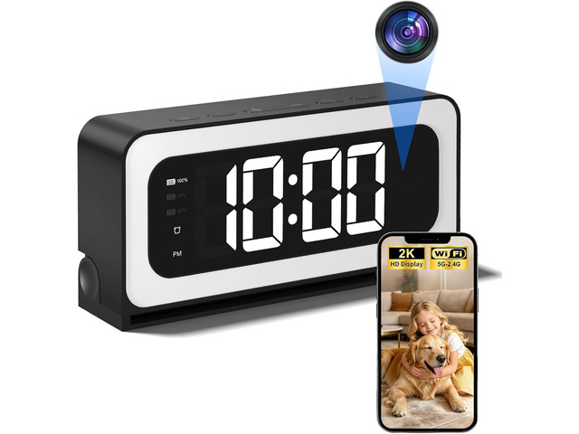 Picturesky 2K Hidden Clock Camera Indoor Wireless Security Cam with 5G/2.4G WiFi, Full Color Night Vision, Motion Alert & Pet Nanny Function for...