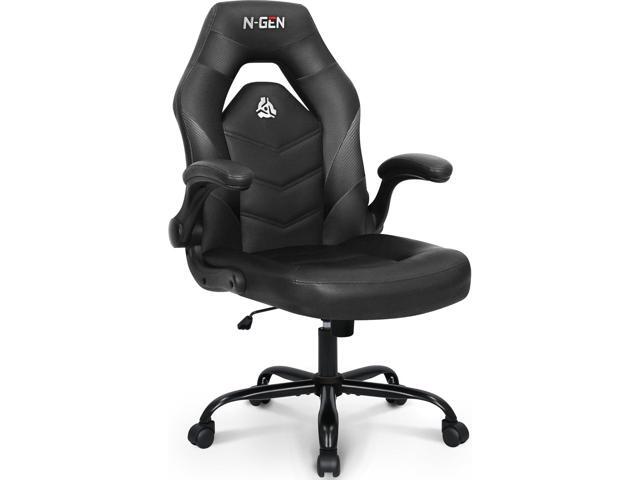 Video Gaming Chair Ergonomic Computer Desk Office Chair with Lumbar Support Adjustable Height Wheels Flip-Up Arms PU Leather Home and Office (Black)