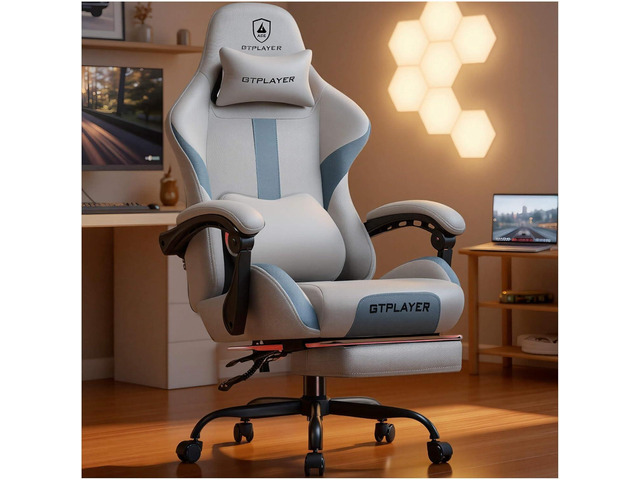 Gaming Chair with Foot Rest & Pocket Spring Cushion, Ergonomic High Back Computer Desk Chair with Headrest & Lumbar Support for Back Pain Relief,...