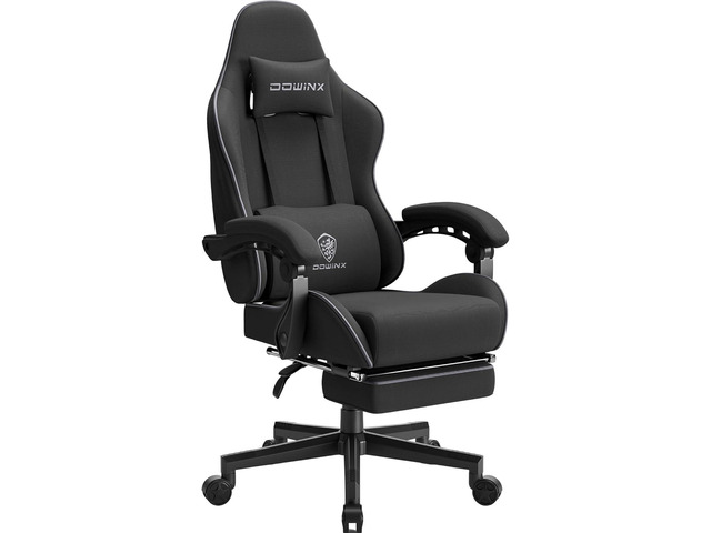Gaming Chair Fabric with Pocket Spring Cushion, Massage Game Chair Cloth with Headrest, Ergonomic Computer Chair with Footrest 290LBS, Black