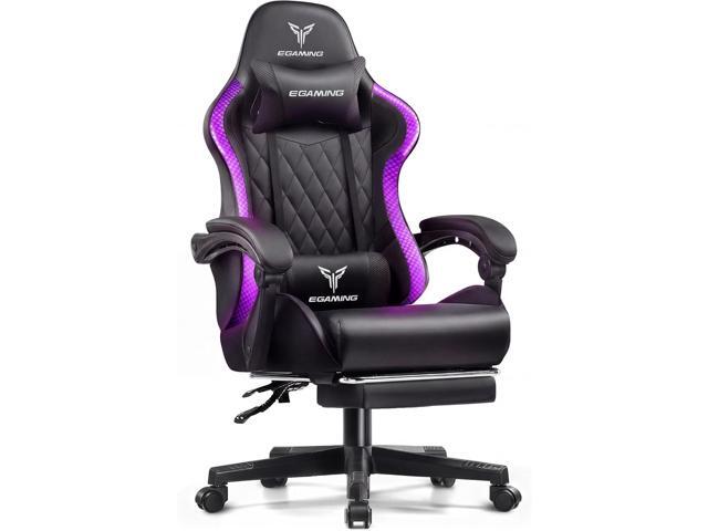 Gaming Chair with Footrest Ergonomic High-Back PU Leather Computer Chair with RGB LED Lights Linkage Armrests Lumbar Support and Headrest...