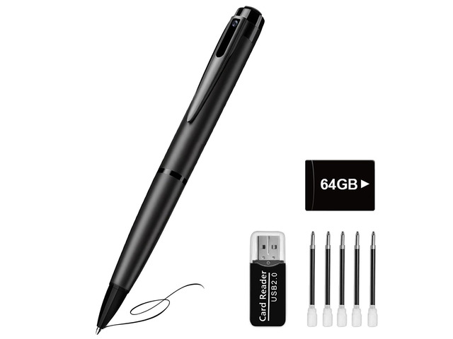 64GB Body Camera, 1080P HD Portable Pen Design Camera with Motion Activated Recording, No WiFi Needed, Black