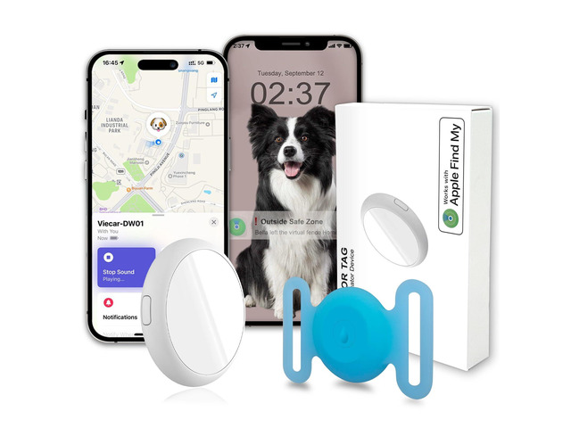 GPS Tracker for Dogs, Mini GPS Cat Tracker, IPX8 Waterproof GPS Trackers for Cats with Holder, No Monthly Fee, Work with Apple Find My(iOS Only),...