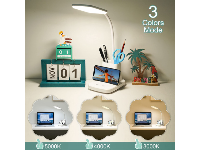 LED Desk Lamp with 10W Wireless Charging & Pen Holder, Snow White CRI 95, 800LM, Stepless Dimming, 3 Modes, 360°Flexible Arm, Touch, Study Table...