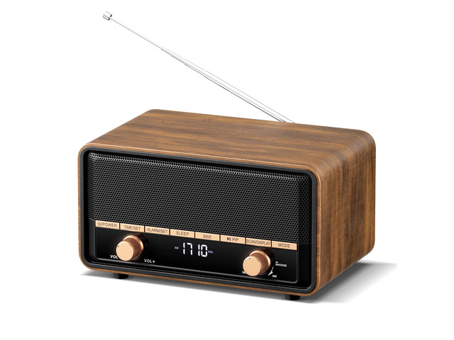 Vintage Wooden AM FM Radio Bluetooth Clock Radio for Bedroom Digital Tabletop Radio, 80 Station Presets, Snooze, Sleep Timer, Clear LCD Display,...