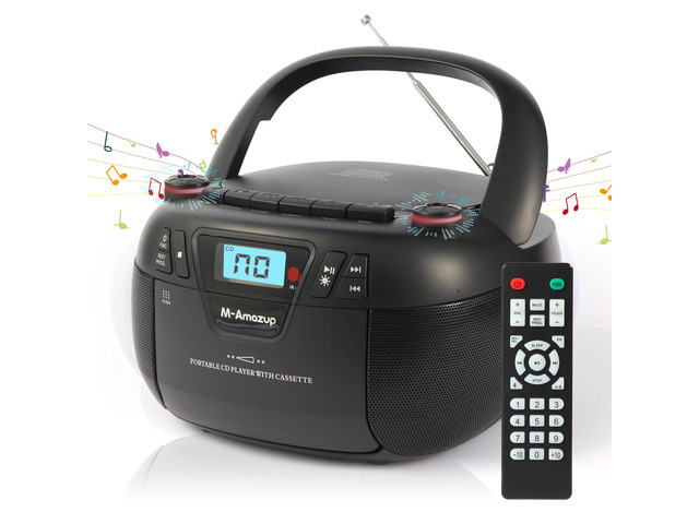 Boombox CD Player Portable Cassette Player with CD MP3 Bluetooth AUX TF/USB AM/FM Radio AC/DC Powered with Remote Control, Headphone Jack, Stereo...