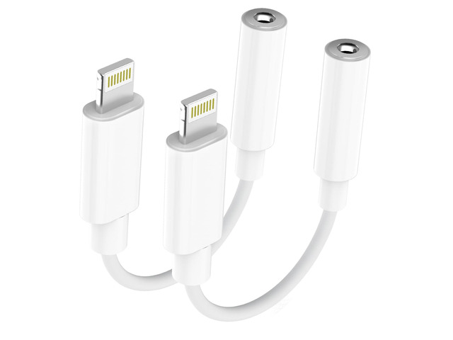 Apple MFi Certified Lightning to 3.5mm Headphone Jack Adapter 2 Pack with Microphone Hi-Fi Audio Dongle Aux Converter Cable with DAC Chip...