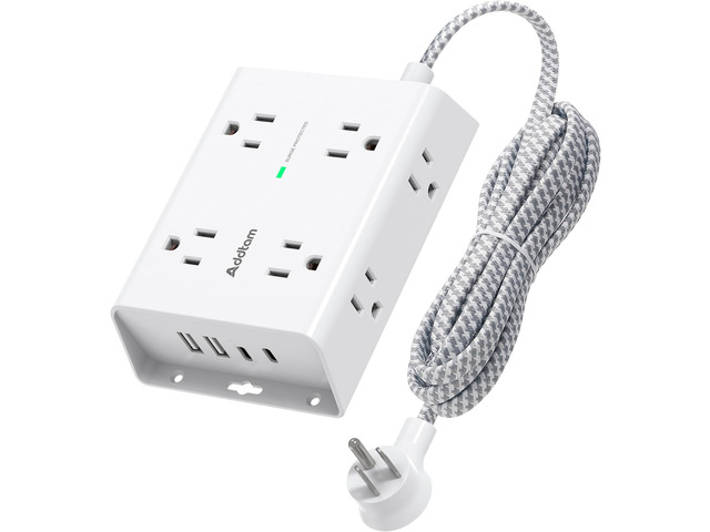 Surge Protector Power Strip, 8 Widely Outlets with 4 USB Ports (2 USB C), 10ft Extension Cord with Multiple Outlets, 3 Side Outlet Extender, Flat...