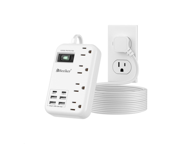 6 USB(2 USB C) Surge Protector Power Strip,10 Ft Extension Cord 6 USB (2 USB C),24W USB Charging Station,4 Outlets,Long Flat Extension Cord with...