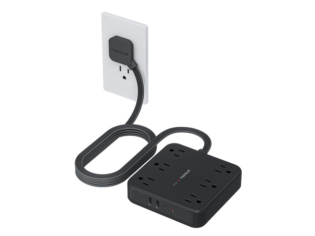 Surge Protector Power Strip, 10Ft Flat Plug Extension Cord, Black 6 Outlets and 4 USB Ports (2 USB C), 2100 Joules Surge Protection, Outlet...